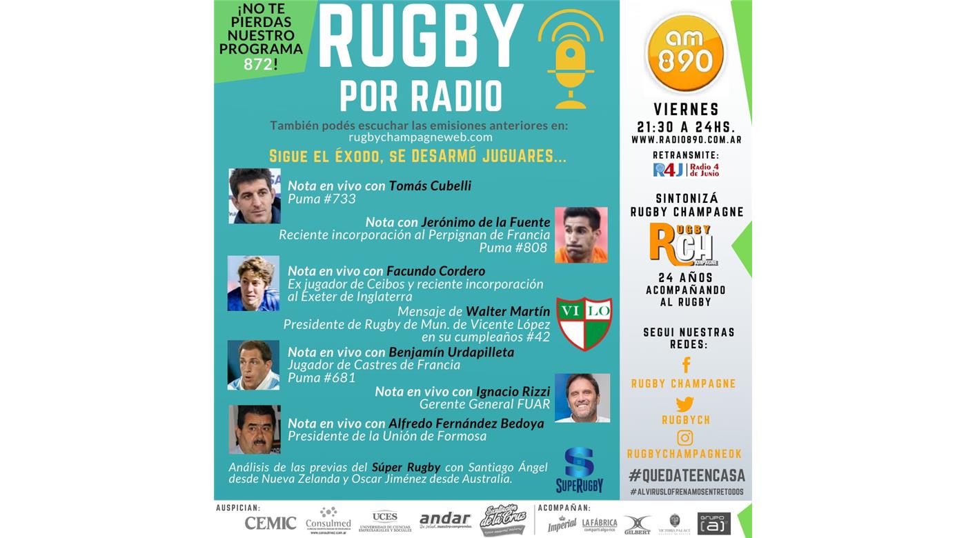 Reviví el programa 872 de Rugby Champagne Radio