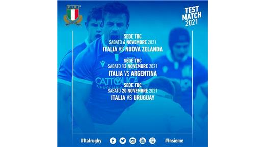 Italia recibirá a Los Pumas y a Uruguay en Noviembre del 2021