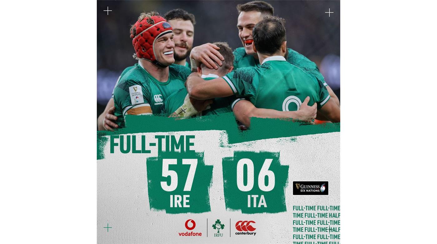 Irlanda arrasó con Italia y quedó como único escolta tras la tercera fecha del Seis Naciones