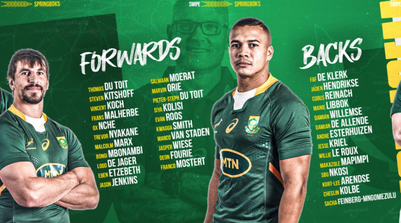 JAQUES NIENABER ANUNCIÓ LA LISTA DE SPRINGBOKS QUE VIAJARÁN A EUROPA