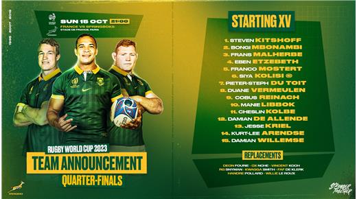 Sudáfrica confirmó su alineación para enfrentar a Francia en el partido decisivo de los cuartos de final