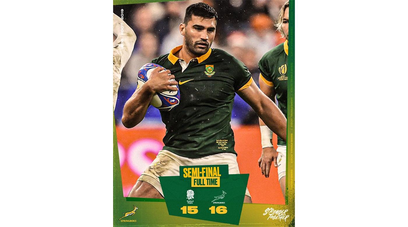 SOBRE LA HORA SUDÁFRICA LE GANÓ A INGLATERRA Y JUGARÁ LA FINAL CONTRA NUEVA ZELANDA