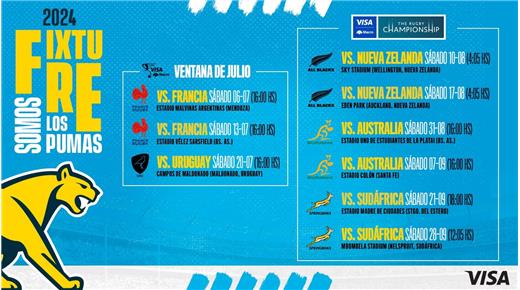 SEDES Y HORARIOS CONFIRMADOS PARA LOS CINCO PARTIDOS DE LOS PUMAS EN ARGENTINA EN 2024