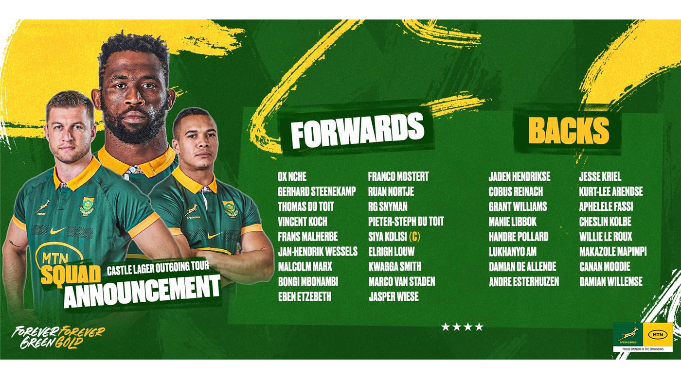 RASSIE ERASMUS DESIGNÓ EL PLANTEL DE LOS SPRINGBOKS PARA LA GIRA DE NOVIEMBRE