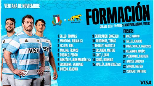 LA FORMACIÓN DE LOS PUMAS PARA ENFRENTAR A ITALIA EN EL DEBUT DE LA VENTANA DE NOVIEMBRE