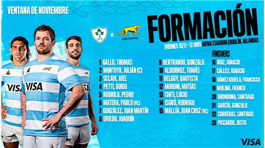 LOS PUMAS CON TRES CAMBIOS PARA ENFRENTAR A IRLANDA EN EL INEXPUGNABLE AVIVA STADIUM 