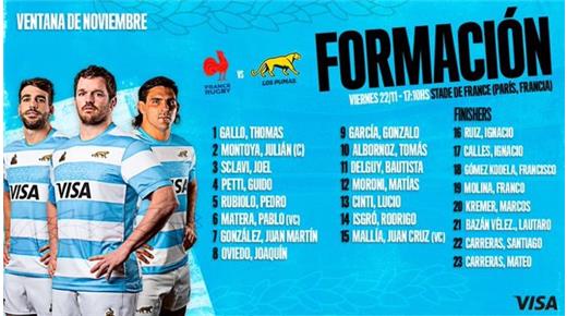 LOS PUMAS CON GONZALO GARCÍA POR BERTRANOU EN EL XV INICIAL ANTE FRANCIA