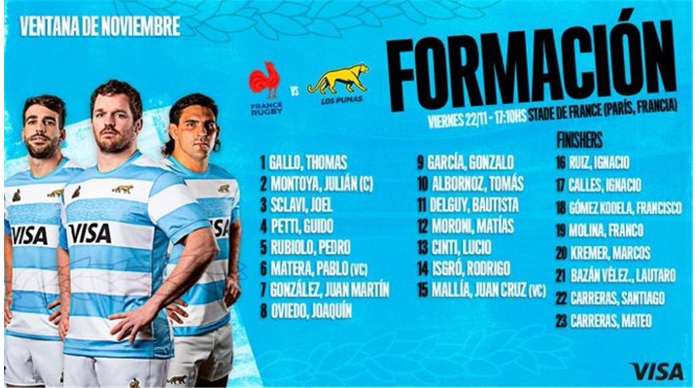 LOS PUMAS CON GONZALO GARCÍA POR BERTRANOU EN EL XV INICIAL ANTE FRANCIA