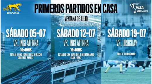 LOS PUMAS RECIBIRÁN A INGLATERRA Y URUGUAY EN LA VENTANA DE JULIO POR LA COPA BANCO MACRO 