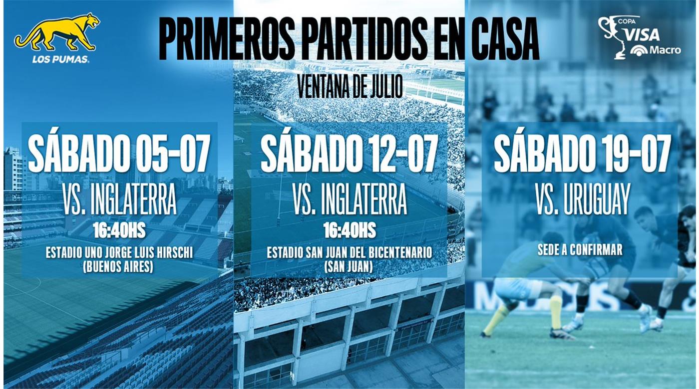 LOS PUMAS RECIBIRÁN A INGLATERRA Y URUGUAY EN LA VENTANA DE JULIO POR LA COPA BANCO MACRO 