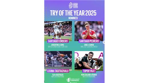 FUERON ANUNCIADOS LOS NOMINADOS A LOS RUGBY AWARDS 2025 Y LOS PUMAS PARTICIPAN POR EL MEJOR TRY DEL AÑO. 