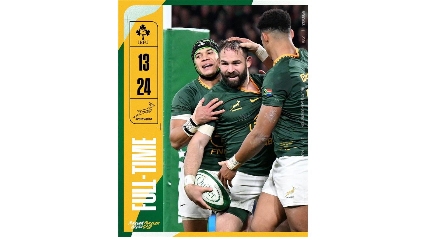 EL MEJOR VERDE FUE SUDÁFRICA QUE VENCIÓ A IRLANDA Y SIGUE LIDERANDO EL RANKING 