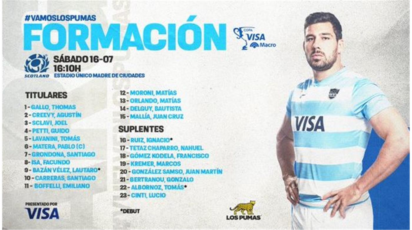 ONCE CAMBIOS EN LOS PUMAS PARA EL CIERRE DE LA SERIE ANTE ESCOCIA