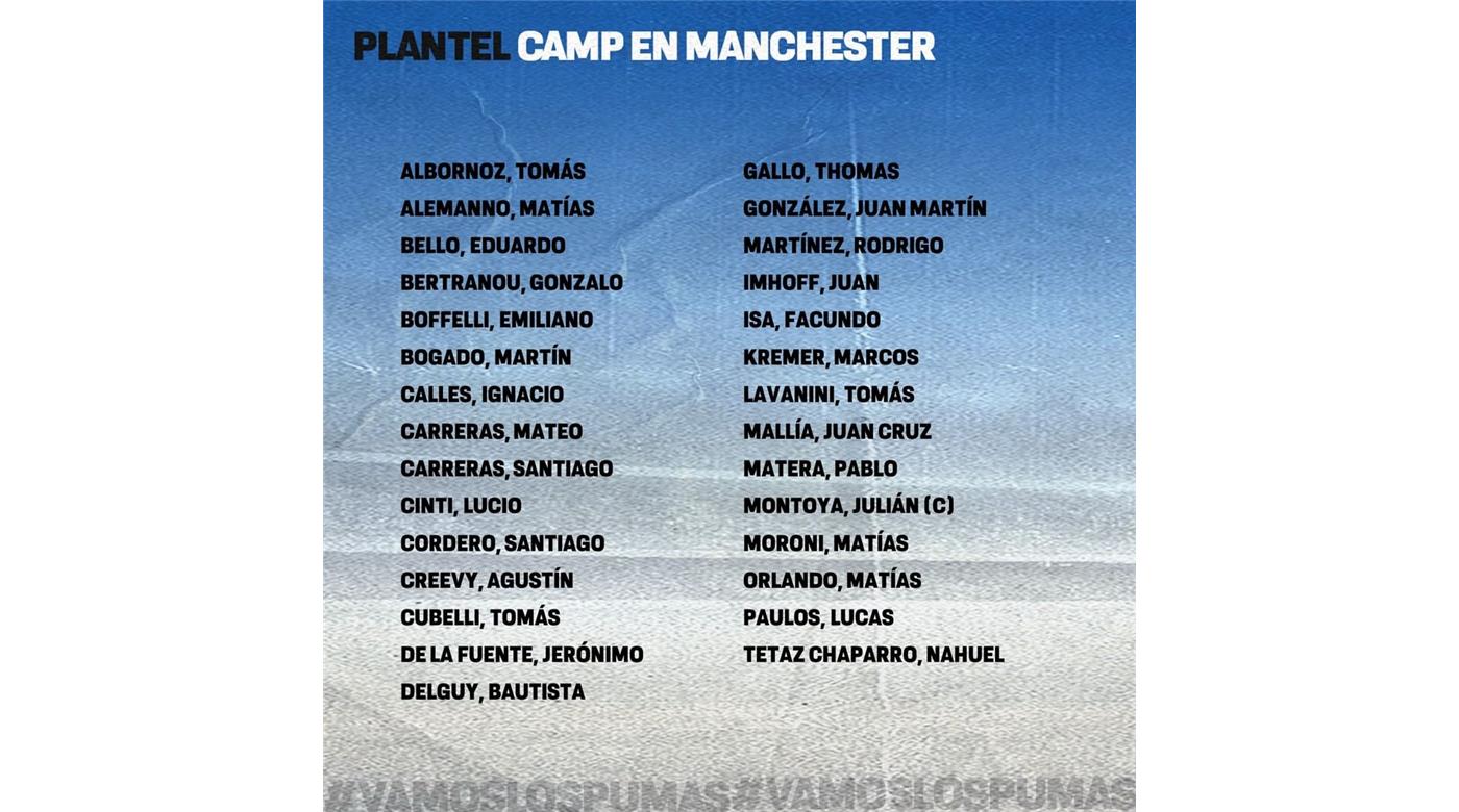 ESTOS SON LOS 29 PUMAS QUE ENTRENARÁN EN MANCHESTER 