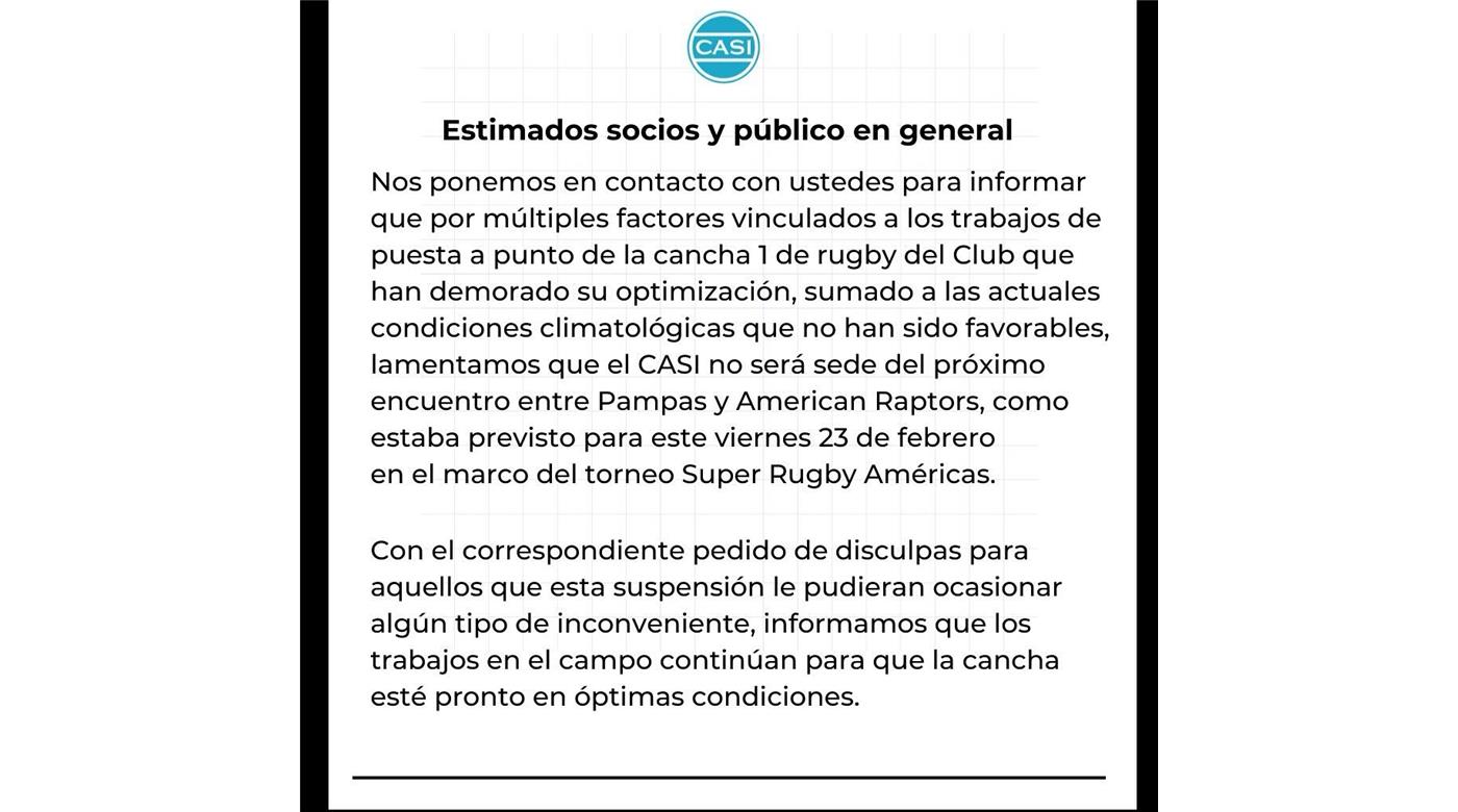 EL CASI PIDIÓ DISCULPAS POR NO PRESENTAR SU CANCHA PARA EL PARTIDO DE PAMPAS XV