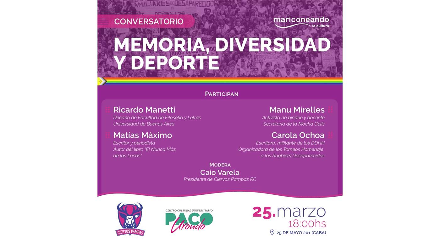 CIERVOS PAMPAS ORGANIZA EL CONVERSATORIO “MEMORIA, DIVERSIDAD y DEPORTE” - MARICONEANDO LA CULTURA